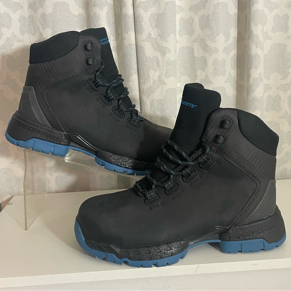 Hytest Nano toe Black and Blue Work Boots 6” hiker women’s 7.5
